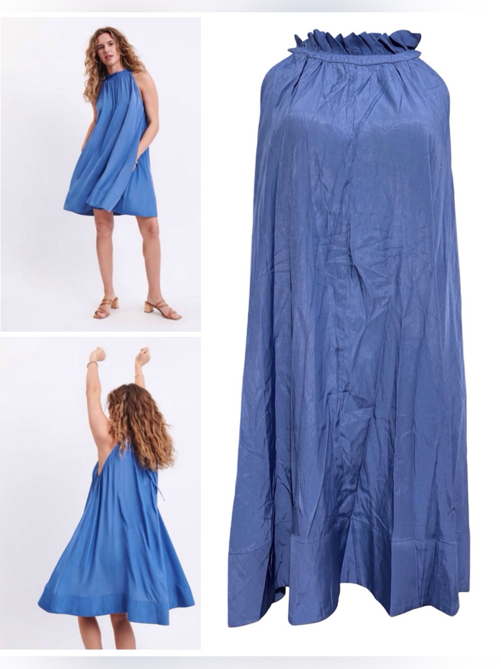 Mersea Endless Summer Dress Halter Neck Swing Pockets in Blue Small Medium NEW